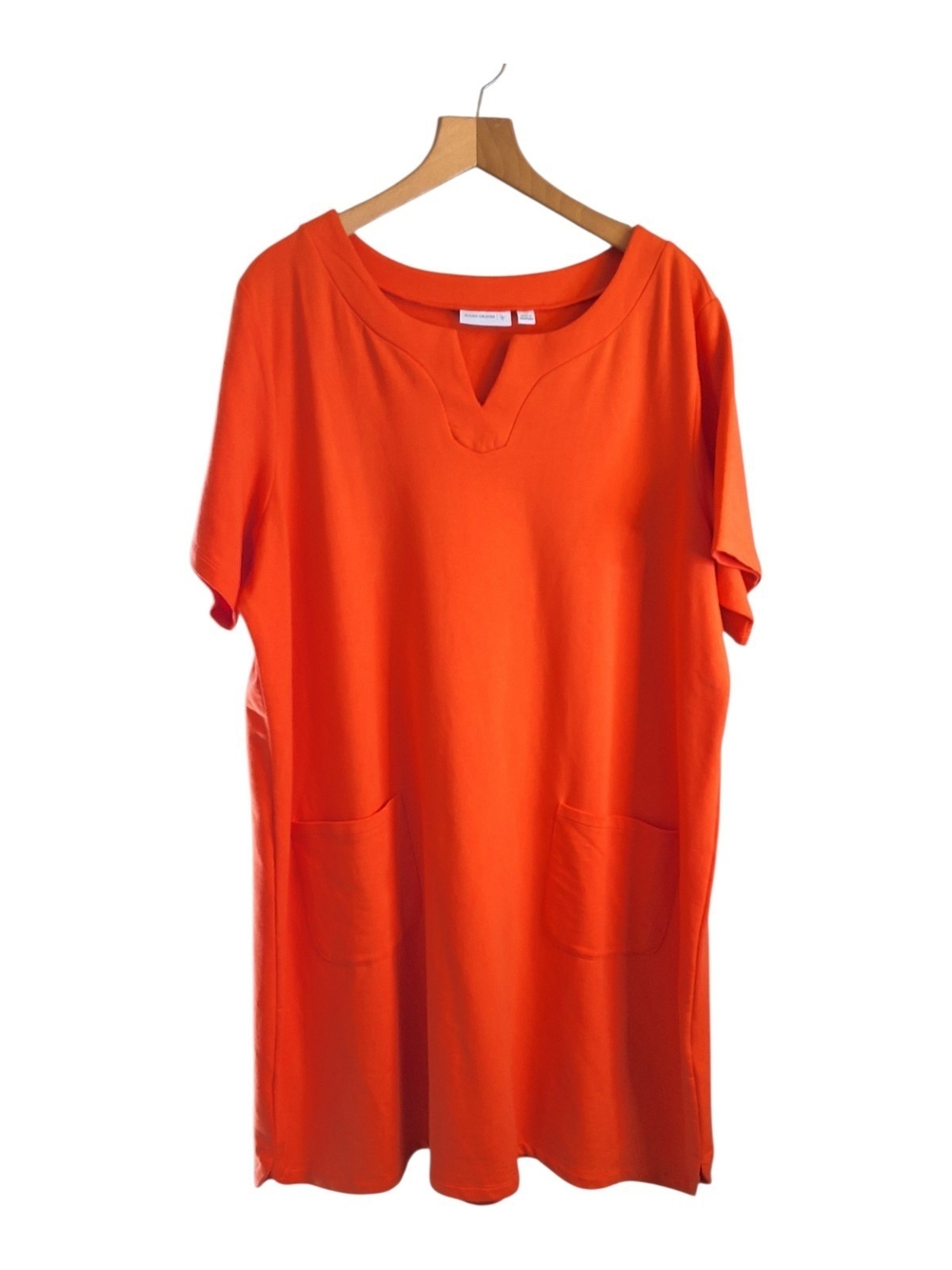 Susan Graver Bright Orange V Neck Pullover Dress With Pockets 2XL
